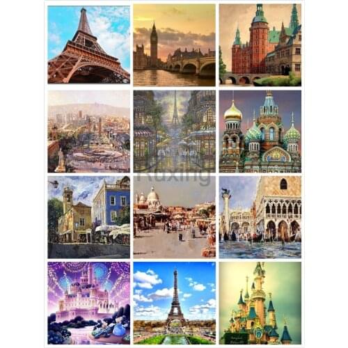 5d Diy Diamond Painting Cross Stitch Diamond Embroidery Tower Castle Bridge scenery Wall Sticker Mosaic Handmade home decoration