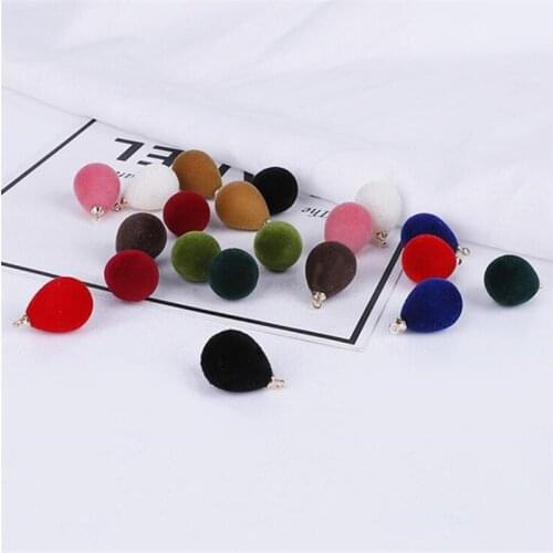 10pcs/lot Drop shape Flocking Beads Plush Ball Charms Connectors for Earring Pendant Accessories diy Handmade jewelry making