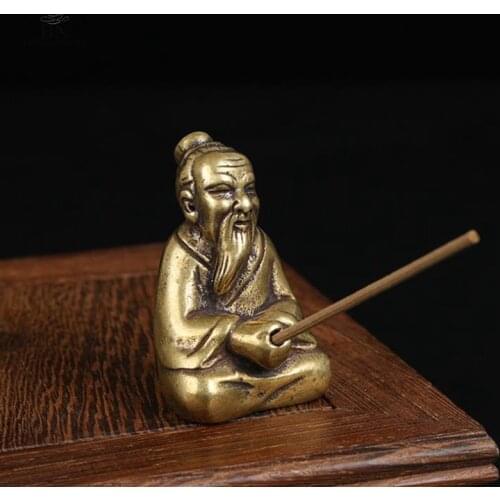 Pure Copper Solid Lao Zi Dao De Jing Figurines Miniatures Study Desktop Ornament Home Decoration Crafts Incense Burner
