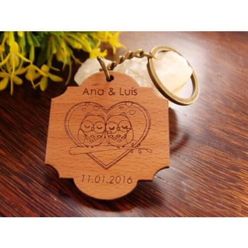 Owls Wooden Keychain, Custom Engraved Keychain, Couple Keychain, Names, Wedding Party Gift