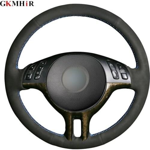 DIY Hand-stitched Black Suede Leather Car Steering Wheel Cover for BMW X5 E39 E46 325i E53