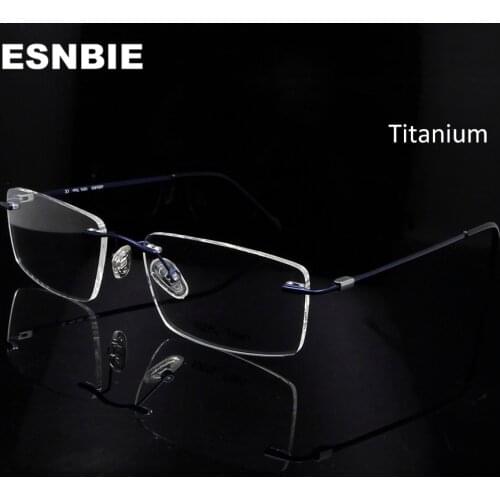 ESNBIE Ultralight Titanium Eye Frame Man Rimless Eyeglasses Frame Men Optical Glasses Frame Square Glasses Myopia Men