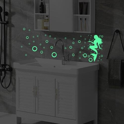 Bubble Mermaid Fluorescence Wall Sticker For Kids Children Rooms Art Mural Home Decor Glow in The Dark Peel & Stick Wall Paster