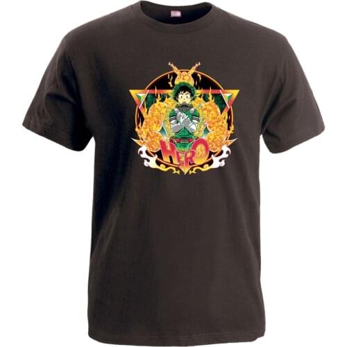 Japanese Anime My Hero Academia Deku Retro Outdoor T Shirt Printed Short Sleeve Tshirts Vintage Cool Top Men Cotton New Tshirt