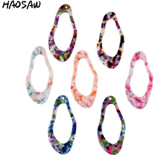HAOSAW 20*41MM 4Pcs/Lot Hand Made/Acetic Acid Charm/Irregular Oval Shape/DIY Jewelry Making/Jewelry Accessory/Earring Findings