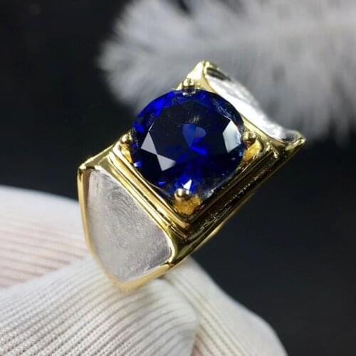 Exquisite royal blue sapphire gemstone ring for men ring natural gem good cut 925 sterling silver birthday gift size 8x8mm
