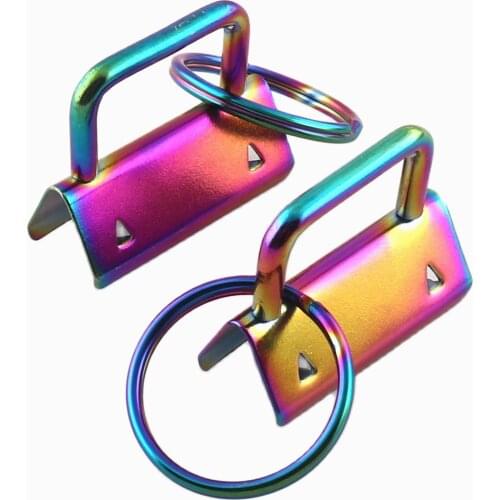 Metal Rainbow Key Fob Hardware with Key Rings 1 1/4 Inch Key Chain Hardware for Wristlet Lanyard Faux Leather Webbing Ribbon