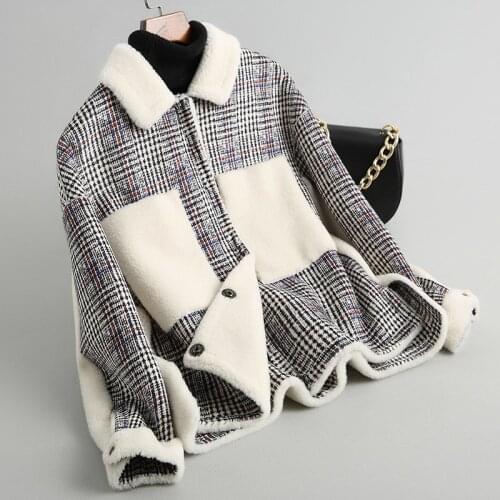 Fashion Thick Wool Fur Coat Female 2020 Plaid Autumn Winter Coats for Women Short Lamb Both Sides Wear Overcoat KQN38030