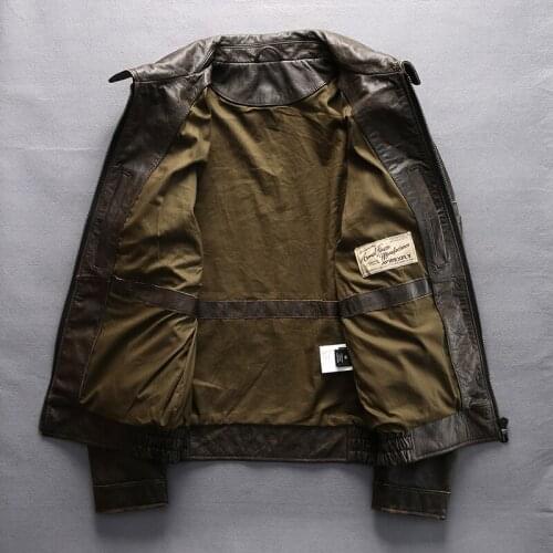 Men Winter Genuine Leather jacket Multi-standard Embroidery Flight suit lapel Slim fit Motorcycle Clothing Autumn