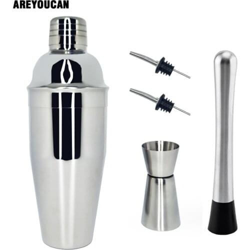 AREYOUCAN 1-7 Pcs Stainless Steel Cocktail Shaker Set Ice Strainer Clip Mixing Spoon Measure Cup Bar Tools Cocktail Set