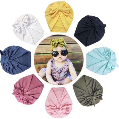 Infant Headbands Solid Cotton Kont Turban Headband For Girls Stretchy Beanie Hat Headwear Baby Hairband Faixa Cabelo Para Bebe