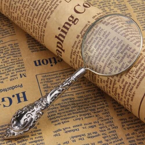 OOTDTY 1PC European Delicate Pattern Handheld Retro Glass Lens High-Grade Embossed Handle Reading Magnifying Glass