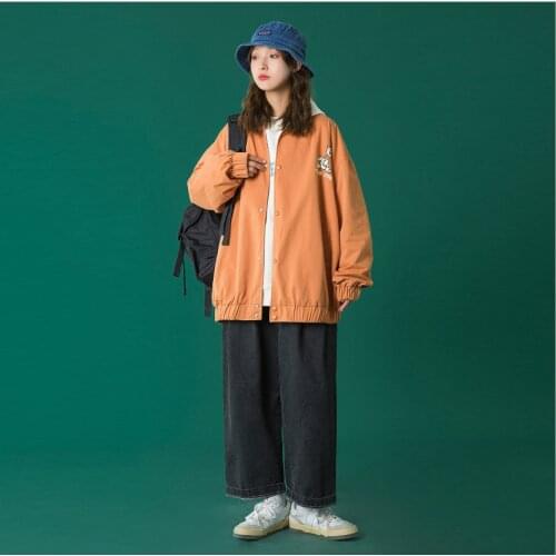 Orange Apricot Black Spring Fall Women Baseball Uniform Jacket Single Button Sports Casual Reversible Ladies 2021 Fashion Coats