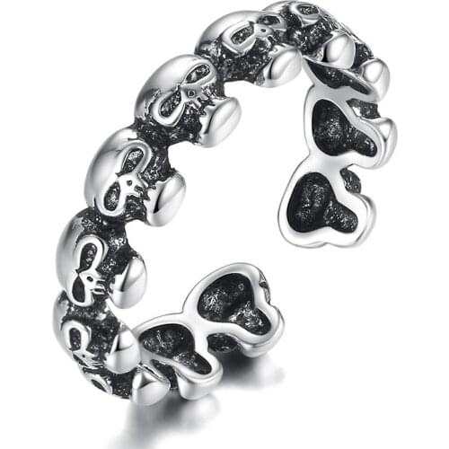 Gothic Punk Skeleton Skull Opening Ring Retro Hip Hop Female Silver Color Ring Accessories Fashion Mens Womens Party Jewelry