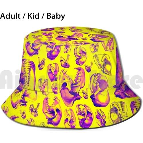 Carnivore Hot Pink & Yellow Bucket Hat Adult kid baby Beach Sun Hats Carnivore Skull Animal Skeleton Meat Eater Cat Lion