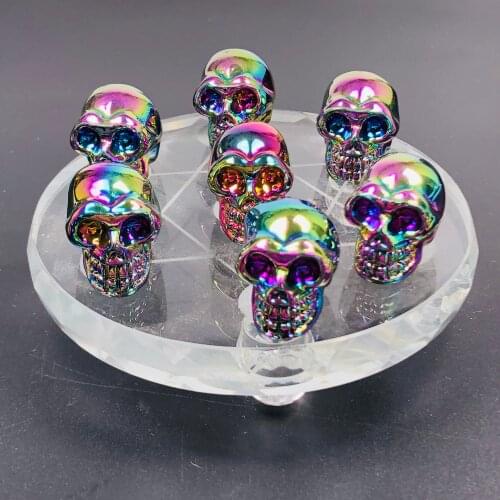 Natural Healing Electroplated metal colour Gemstone Crystal Skull Stone Seven star array Ornament for Home Decoration