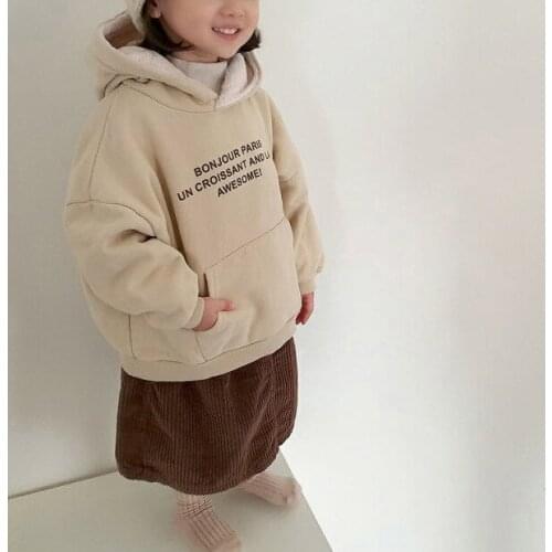 2020 winter childrens new style fleece pullover cotton sweater casual top English letter big pocket20D1065