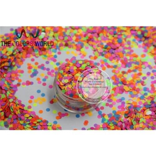 RN3-55 Mix 3MM Neon Color Solvent Resistant Glitter Dot Circle shape Glitter for Nail Polish Acrylic, DIY supplies1pack=50g