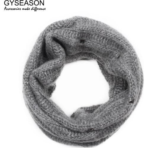 Knitted LIC For Women Winter Infinity Scarves Tube Dark Gray Rivet Mohair Snood Girls Winter Warm Neck Collar Female Scarf Ring