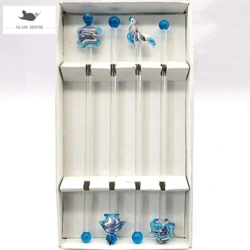 4Pcs Coffee Muddler Marine animals Glass Stirring Sticks Cocktail With 20cm Long Handle glass Drinks stirrers Bar Swizzle Sticks