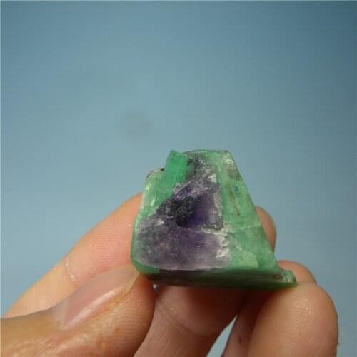 Super green natural emerald crystal purple fluorite mine associated minerals boutique label rough stones LuoShi