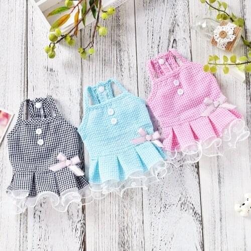 Plaid Bows Dog Wedding Suit Summer Girl Boy Pet Dress For Little Small Chihuahua Pomeranian Cat Clothes Tutu Skirt Accessories