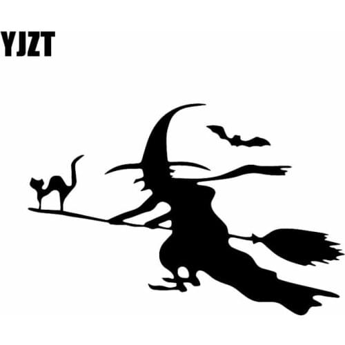YJZT 16.7X11.1CM Creative Car Sticker Art Vinyl Decal Window Witch Bat Cat Cartoon Black/Silver C24-1686