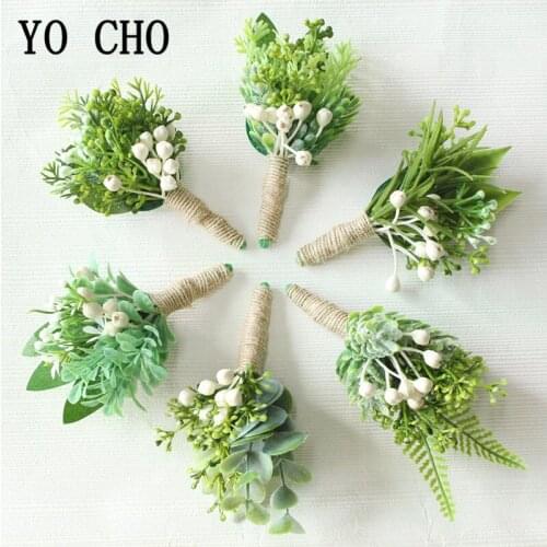 YO CHO Forest Style Wedding Men Boutonniere Girl Wrist Corsage Bracelet Artificial Flower Plant Groom Boutonniere Wedding Supply