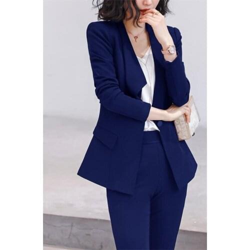Ladies Pant Suits Royal Blue Jacket+Pants Women Business Suits Blazer Formal Office Uniform Style Female Trouser PantSuit