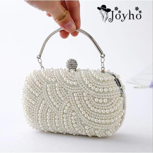 Fashion Luxury Crystal Pearl White Evening Clutch Bags Women Elegant Minaudiere Handbag Wedding Party Lady Purse Bag Hot Selling