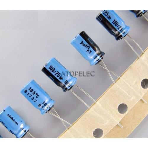 10pcs Nichicon AUDIO Series 100uF/25V Electrolytic Capacitors Hi-Fi Audio