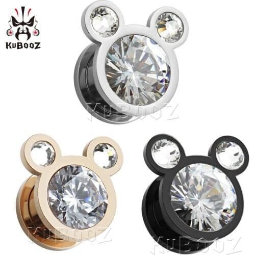 KUBOOZ 2PCS Ear Stretcher Piercing Plugs Tunnels Zircon Stainless Steel Body Jewelry Earring Gauges Expander For Gift Women Men