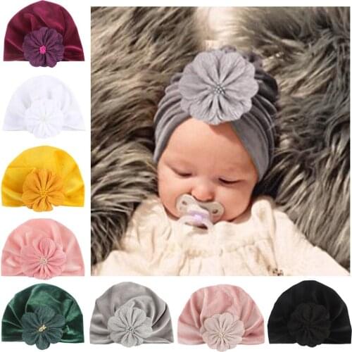 2019 Baby Hat Soft Velvet Children Cap Bonnet Enfants Baby Photography Props Lovely Girl Kids Flower Beanie Caps