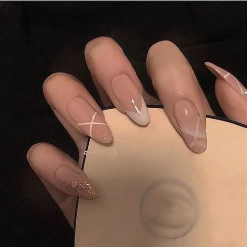 24pcs Round Head Strap Wear Long Paragraph Fashion Manicure Patch False Nails Save Time Wearable Nail Patch SANA889