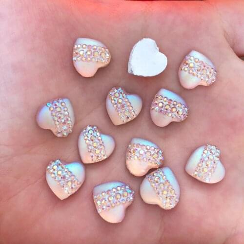 40pcs 12mm Resin Heart Cats Eye Flatback Rhinestone Wedding Buttons DIY Crafts R425