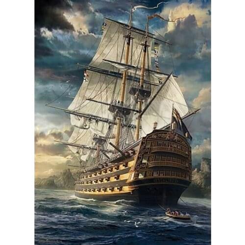 5D DIY Diamond Painting Cross stitch Ship On Sea Full Square Diamond Embroidery Round Diamond Mosaic GJ245