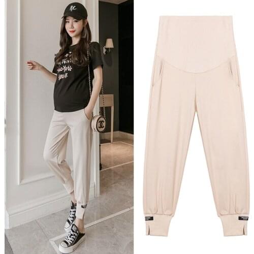 Pregnant Women Leisure Trousers Spring Fashion Side Split Letters Printing Ankle-Length Cotton Paants Office Lady Fashion Pants