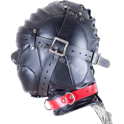 Fetish Soft Padded PU Leather Sex Bondage Hood Gimp Sensory Deprivation Head Restraint Sex Products