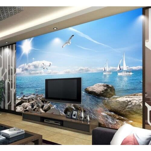 Beibehang custom Blue sky white clouds beach photo wallpapers for living room TV background mural wall paper home decor stickers