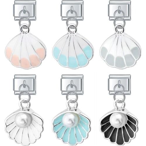 Hapiship 2021 New Fashion Sweet Colour Glaze Alloy Shell Charm Links Fit 9mm Bracelet Stainless Steel Jewelry DIY Making DJ415