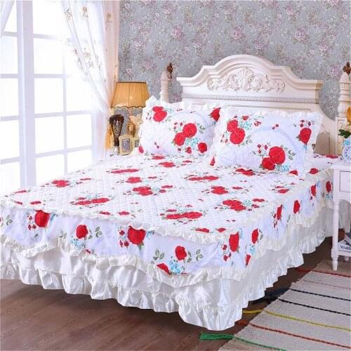 Home Furnishing Cotton Thick Lace Bedding Bed Skirt Pillow Cover Winter Warm Anti-skid Bedding Mattress Cover King Size
