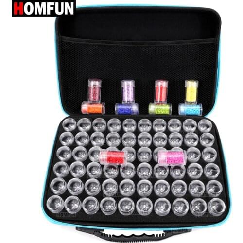 HOMFUN 60 Bottles Diamond Painting Box Tool Container Storage Box Carry Case Holder Hand Bag Zipper Design Shockproof Durable