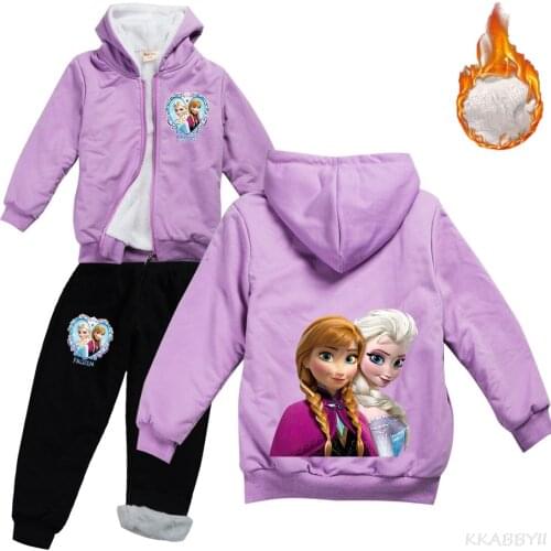 Disney Frozen Autumn Winter Girl Boy Clothes Set Cute Cotton Hooded Coat+Pants Suit Casual Kid Children Tracksuits