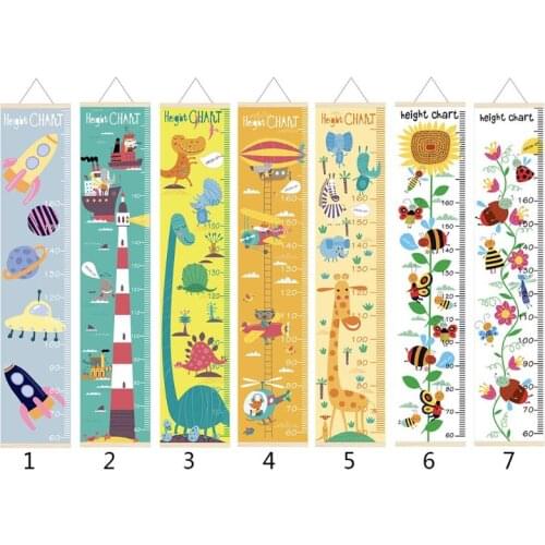 Cartoon Wood Canvas Baby Kids Measure Height Ruler Children Growth Chart Room Wall Hanging Home Decoration