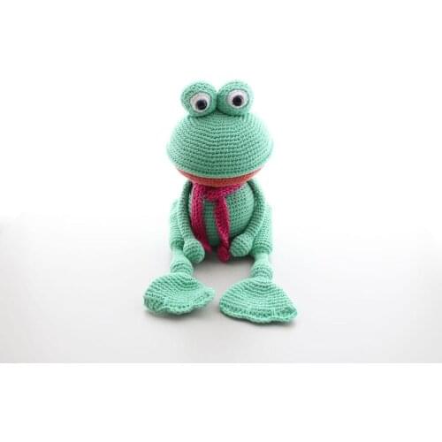 Finecraft Cute Frog Plush Toy, Knitted And Stuffed Using 100% Organic Handmade Cotton Rope