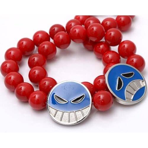 Cartoon One Piece Portgas D Ace Bead Necklace Cosplay Prop Charm Pendant Accessories