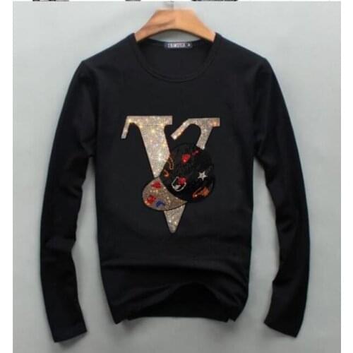 Mens Diamond Casual Long Sleeve T Shirt With fashion Stylish Men Tee Shirt Clothing Top