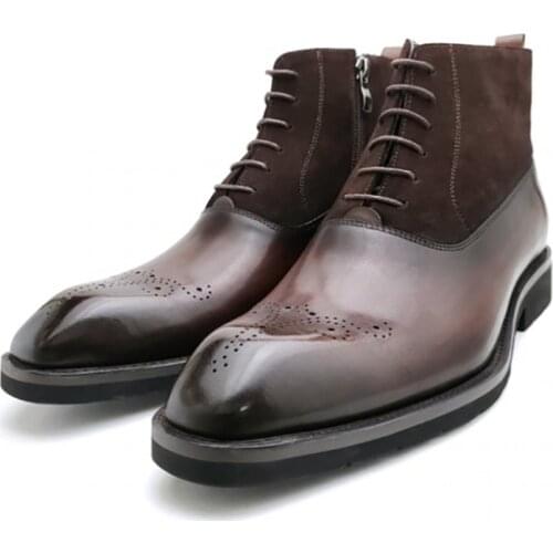 Brogue Winter Black Mens Boots Shoes Work Boots Fashion Designer Shoes Men Add Velvet Genuine Leather