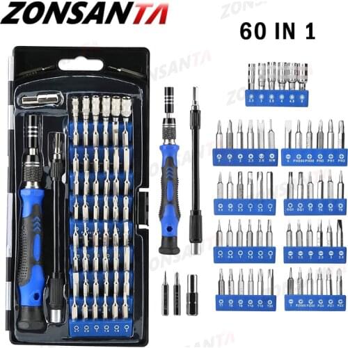ZONSANTA 60 in 1 Magnetic Screwdriver Set Precision Screw Driver Multi-function Precision Mobile Phone Repair Device PC Camera