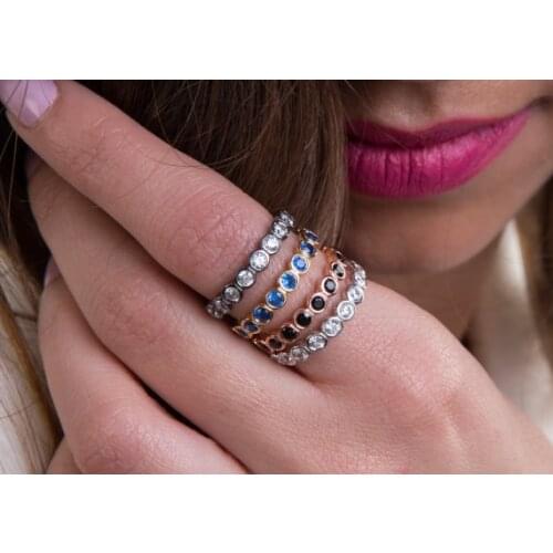 Bezel set clear cubic zirconia engagement cz eternity band ring classic 925 sterling silver jewelry size 5 6 7 8 9